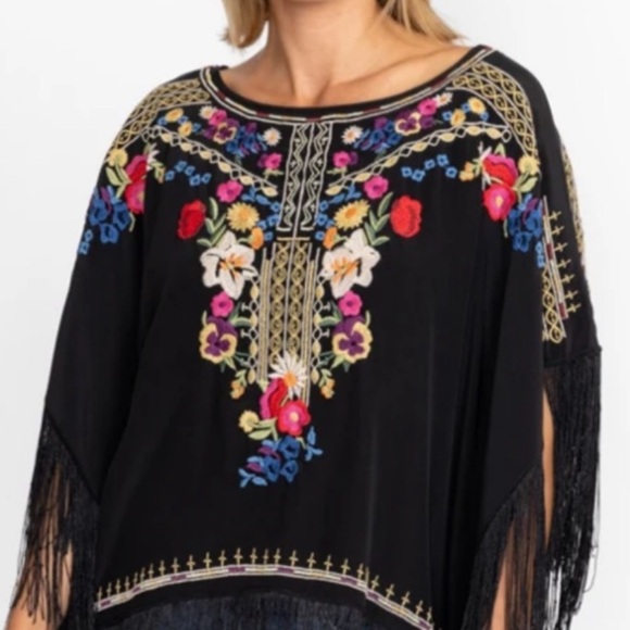 Johnny Was Tops - Johnny Was Embroidered Black Floral Women's Top